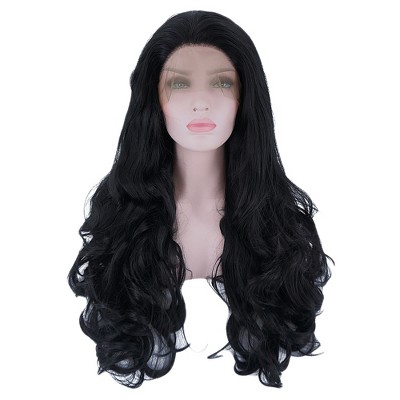 Unique Bargains Women's Long Body Wave Lace Front Wigs with Adjustable Wig Cap 24" Black 1PC