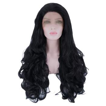 Unique Bargains Long Body Wave Lace Front Wigs Women's with Adjustable Wig Cap 24" Black 1PC