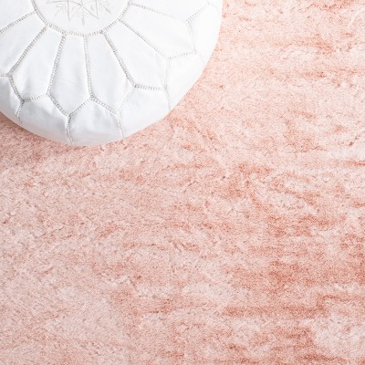 Luxurious Red Hand-Knotted Faux Sheepskin Shag Rug