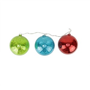 Penn Set of 3 Lighted Multi-Color Mercury Glass Finish Ball Christmas Ornaments - Clear Lights - 1 of 2