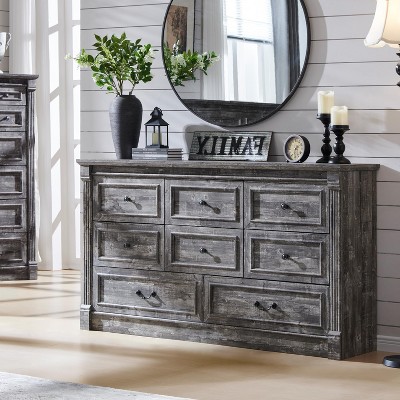Sincido 8 Drawers Dresser for Bedroom, Farmhouse 61" Wide Tall Dressers w/Roman Column
