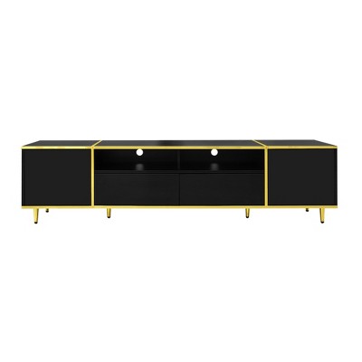 CLIHOME 70.9'' Modern TV Stand for TVs up to 80 Inches, LED Lights TV Storage Cabinet, Entertainment Center with 2 Shelves