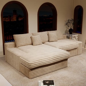 118.1"66.9" Plush Corduroy 2-Piece Modular Sectional Sofa with No Assembly Required and Comfortable Chaise Lounge - 1 of 4