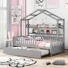 Full Size Trundle Bed Frame with Storage Shelves & Safety Rails, Enclosed Cabin Style Bed for Kids Bedroom, Space Saving - 2 of 4