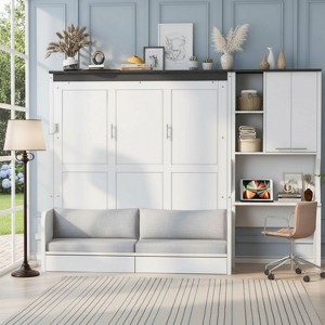Polibi 3-in-1 Murphy Bed with Built-In Sofa, Desk & Storage - 1 of 4