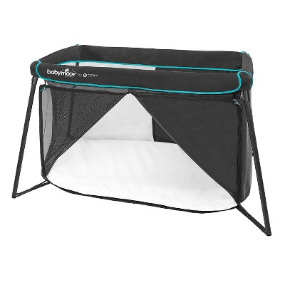 Babymoov Naos 2 in 1 Lightweight Portable Washable Memory Foam Travel Infant Crib & Playpen Playard, Carry Case Included, UV 50+ Ages 0-4, Black/Blue
