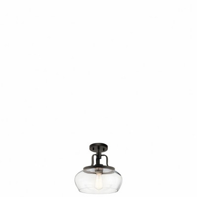 Pewter Finish Clear Glass Bowl Pendant Light - Modern 12" Ceiling Fixture