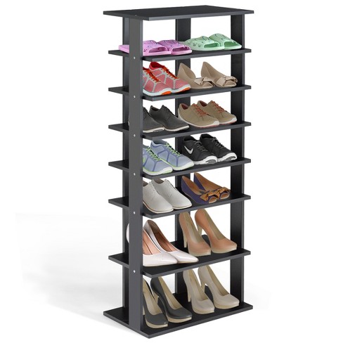 Rustic Brown Double Rows 7-tier Shoe Rack Vertical Entryway Shoe