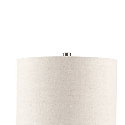 White Ceramic and Wood Table Lamp with Drum Shade