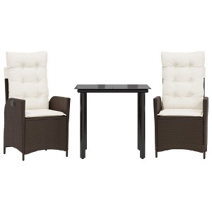 vidaXL Patio Dining Set with Cushions Table and Chairs Set Outdoor Poly Rattan - 31.5" x 31.5" x 29.1" Without footrest 2 Items - 1 of 4