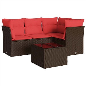 vidaXL 5 Piece Patio Sofa Set with Cushions Brown Poly Rattan - 1 of 4