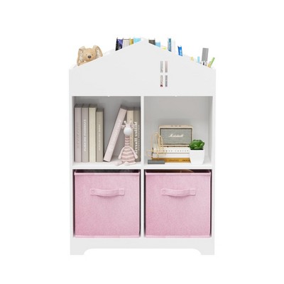 Image of Kids Bookshelf with Toy Storage Organizer,24" Bookcase with Bins for Nursery,Playroom Furniture,Kids Reading Nook,Toys&Books Display Organizer