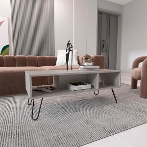 Wood Coffee Table with Hairpin Legs and Two Open Shelves for Living Room Storage and Display - 1 of 4