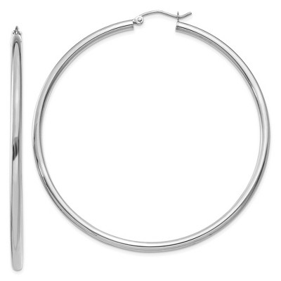 Black Bow Jewelry 2.5mm, 14k White Gold Classic Round Hoop Earrings, 60mm (2 3/8 Inch)