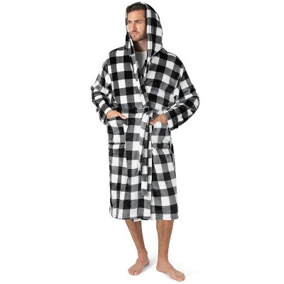 PAVILIA Mens Robe, Hooded Soft Bathrobe for Men, Fleece Plush Warm Shawl Collar Hood Pockets for Bath Shower Spa