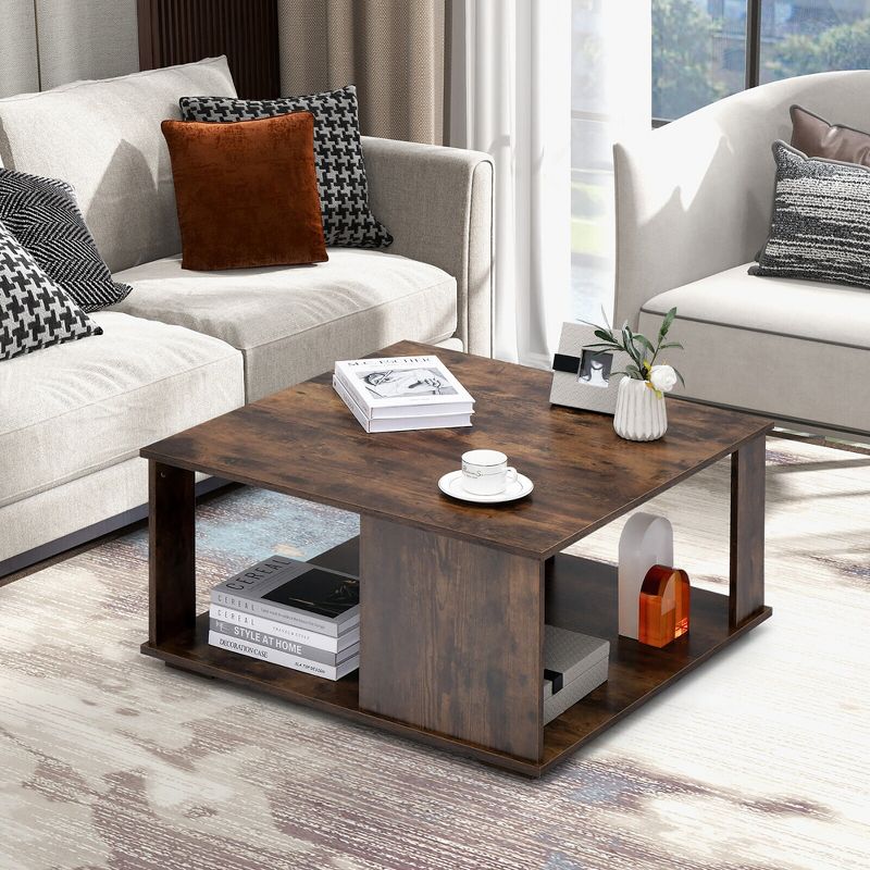 Tangkula 2-Tier Square Coffee Table w/ Storage Industrial Center Table for Living Room, 2 of 10