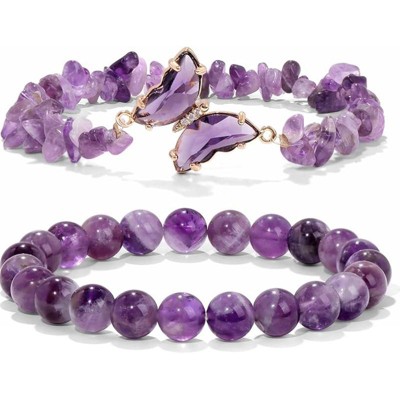 BRINJOY Amethyst Butterfly Charm Bracelet - Natural Stone Emotional Balance Healing Jewelry Gift