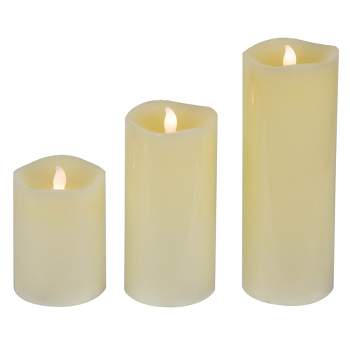Northlight Set of 3 Solid Cream LED Flickering Flameless Wax Pillar Candles 8"