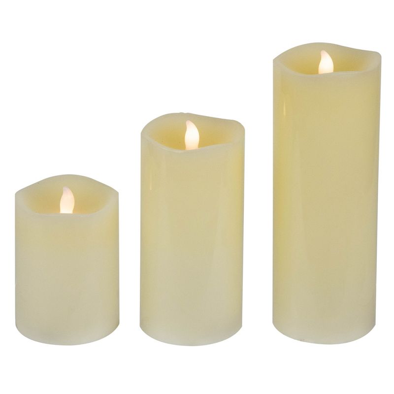 Northlight Set of 3 Solid Cream LED Flickering Flameless Wax Pillar Candles 8", 1 of 7
