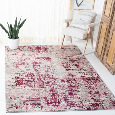 Beige and Wine Abstract Hand-knotted Synthetic Rug
