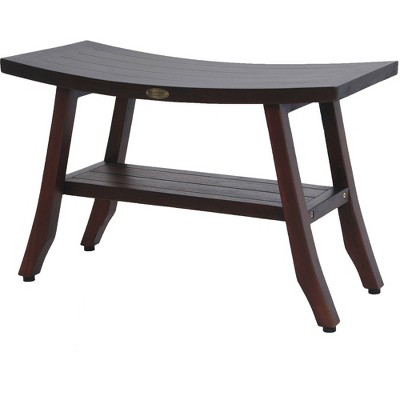DecoTeak 28" Satori DT175 Wide Teak Wood Shower Bench with Shelf : Microfiber, Machine Washable, Non-Slip Backing