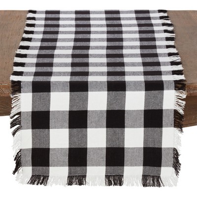 Saro Lifestyle Buffalo Plaid And Fringe Design Cotton Runner, 16"x72", Black