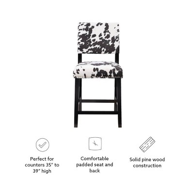 Clayton 24" Black Leather and Wood Swivel Counter Stool