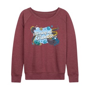 Women's - Disney - Stirring Up Trouble Lightweight French Terry Wide Neck Long Sleeve Shirt - 1 of 4