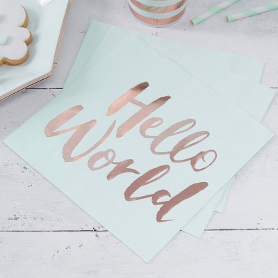 20ct "Hello World" Paper Napkins Rose Gold