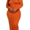 Slickblue Plus Size Long Sleeve Midi Dress with Side Ruching, Stretch Jersey Fabric, 5 Color Options, Size 1XL-3XL - 3 of 4