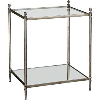 Uttermost Industrial Rectangular Accent Side End Table 23" x 19" Antiqued Silver Clear Glass Tabletop Living Room Bedroom Entryway