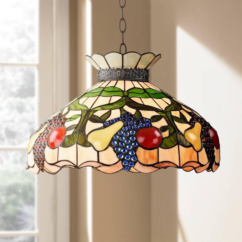 Robert Louis Tiffany Bronze Pendant Chandelier 20" Wide Mission Ripe Fruit Stained Glass Shade 3-Light Fixture for Dining Room Foyer Kitchen Island, 2 of 10