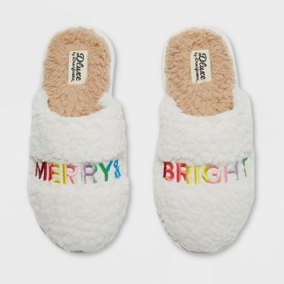 dluxe by dearfoams Women's Merry & Bright Slide Slippers - Cream