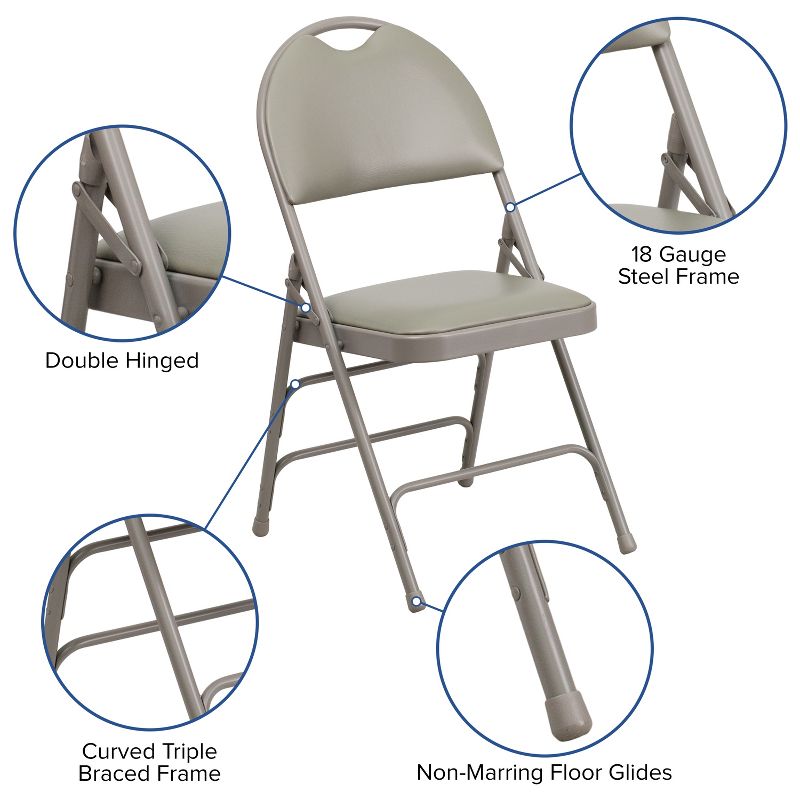 Flash Furniture 4 Pack HERCULES Series Extra Large Ultra-Premium Triple Braced Metal Folding Chair with Easy-Carry Handle, 1 of 9