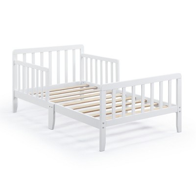 Infurnic Beds, Toddler Single Bed with Safety Guardrails and Headboard, Low To Floor Design for Toddler Children, White, 70"*36"*27"