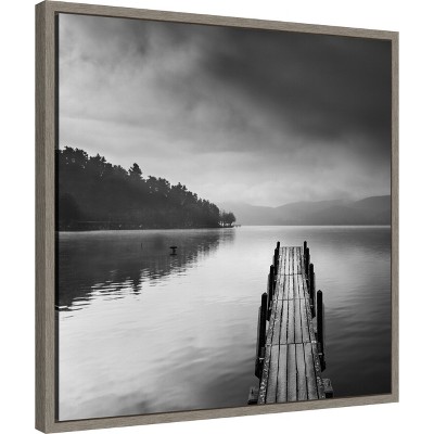 Black and White Framed Canvas Lake View Photograph, 22x22