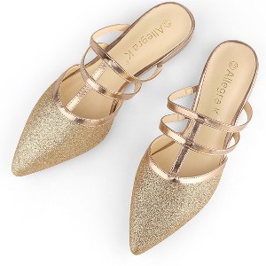 Allegra K Women's T-Strap Sparky Glitter Slip-On Pointed Toe Flats Mules - 1 of 4
