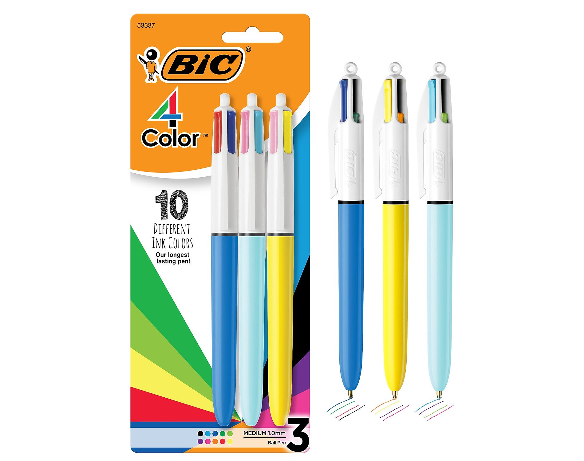 BIC Retractable Ballpoint Pen Medium Point Assorted Inks 3/Pack (MMXP31-AST)