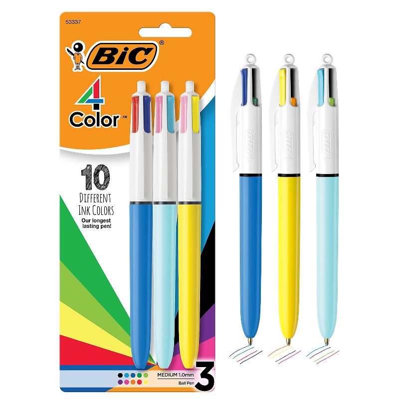 BIC Retractable Ballpoint Pen Medium Point Assorted Inks 3/Pack (MMXP31-AST), 1 of 8