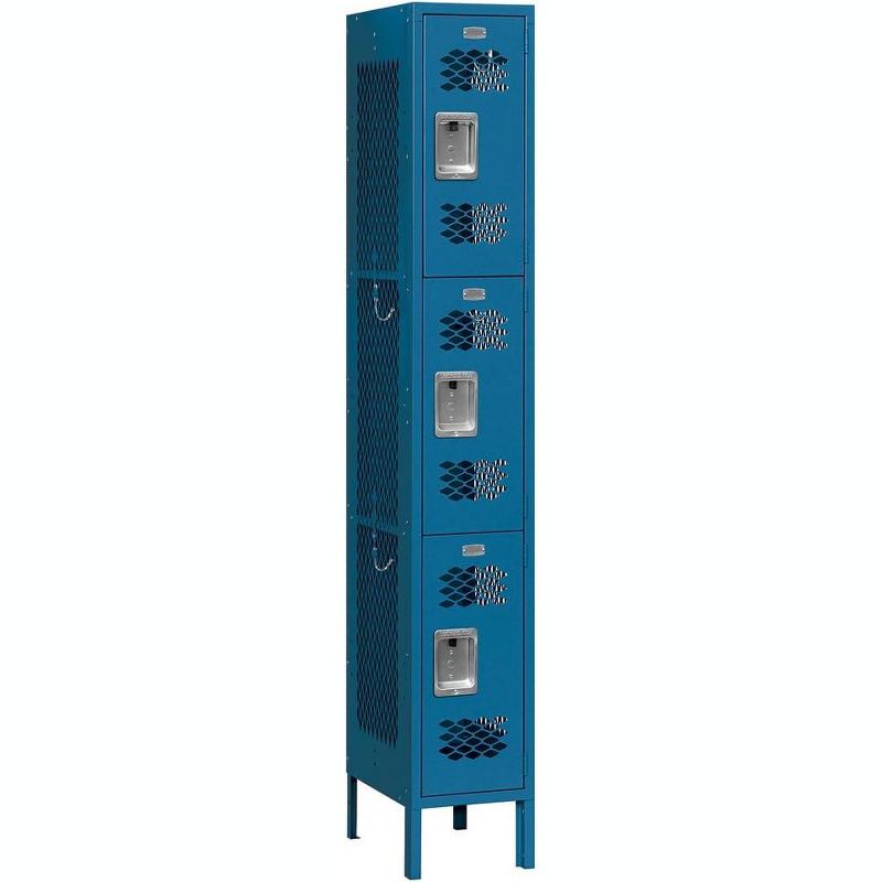 Salsbury Industries Assembled 3-Tier Vented Metal Locker with One Wide Storage Unit, 6-Feet High by 12-Inch Deep, Blue, 1 of 4