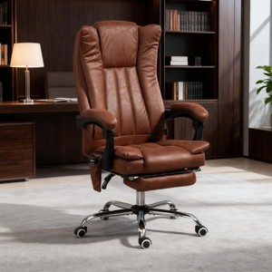 Reclining Office Chair with Massage and Footrest, Adjustable Height Swivel Desk Chair for Home or Workspace-3irtyhousy - 1 of 4