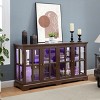 ORRD LED Curio Cabinet with 4 Glass Doors, Antique Display Case with Adjustable Glass Shelves & Remote Control Lights, Cherry Finish Vintage Showcase - 2 of 4