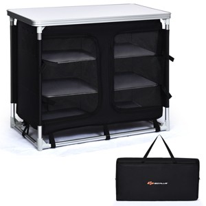 Costway Portable BBQ Aluminum Camping Table Kitchen Cook Station w/ Storage Organizer - 1 of 4