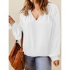Coolmee Womens Plus Size Tops Casual V Neck Smocked Long Sleeve Chiffon Blouse Flowy Work Shirts - 2 of 4