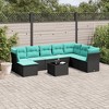 vidaXL 9 Piece Patio Sofa Set with Cushions Black and Blue Poly Rattan - With Table - 2 of 4