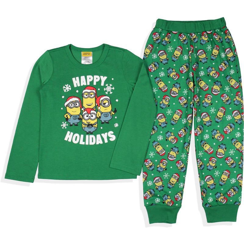 Despicable Me Minions Happy Holidays Jogger Sleep Family Christmas Pajama Set Green, 3 of 7