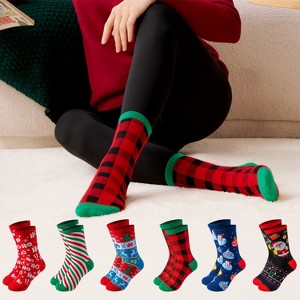 Joyfy 6 PCS Christmas Socks, Winter Warm Cotton HO Plaid Crew Socks for Women, Holiday Birthday & Xmas Party Gifts - 1 of 4