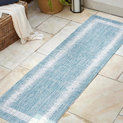 Scandi Minimalist Ivory & Aqua Indoor/Outdoor Flatweave Rug