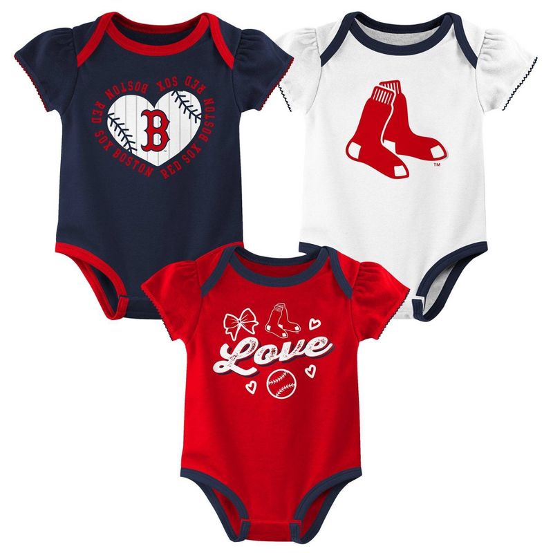 MLB Boston Red Sox Infant Girls&#39; 3pk Bodysuit, 1 of 5