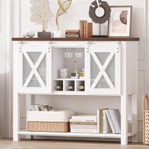 46.5" Farmhouse Sideboard Cabinet with Storage, Coffee Bar Table with Sliding Barn Metal Mesh Door, Kitchen Storage Sideboard, White and Brown - 1 of 4